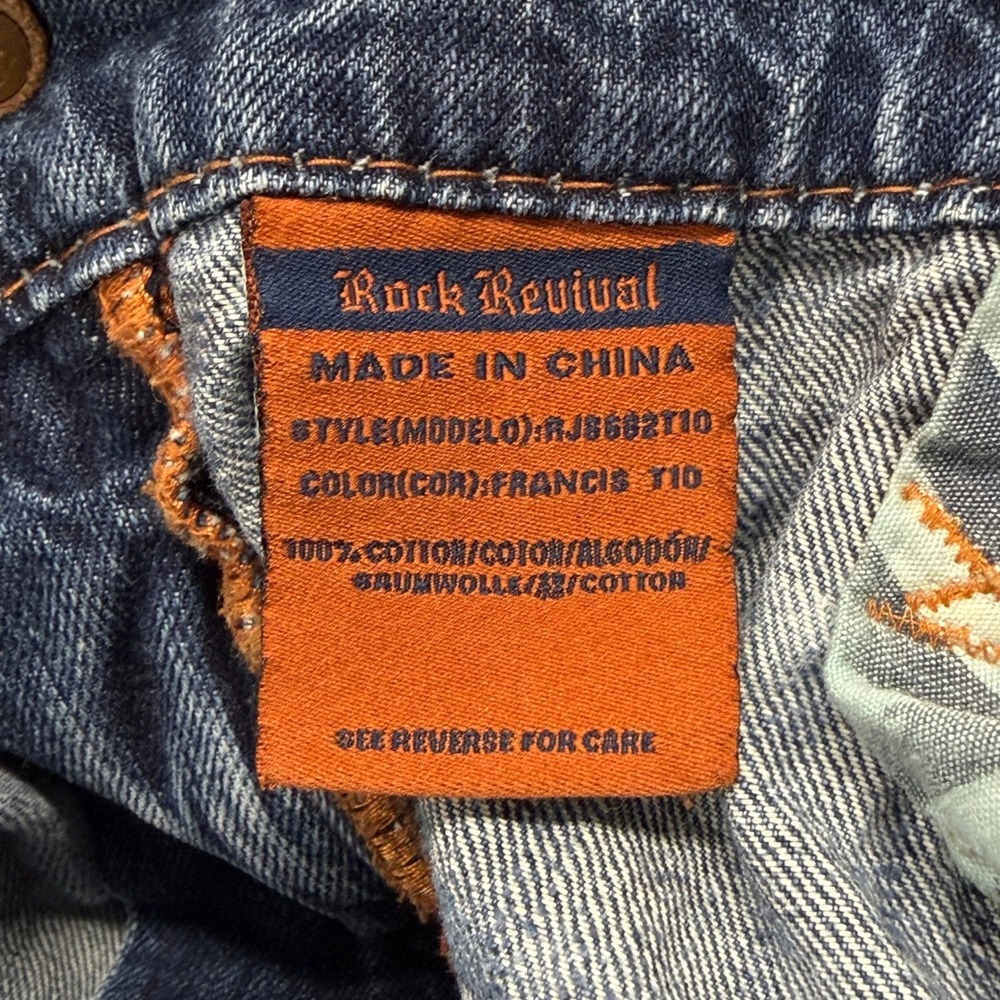 Rock Revival Francis Straight Distressed Blue Jeans Men 38 x 33 Embroidered Y2K - Picture 9 of 16